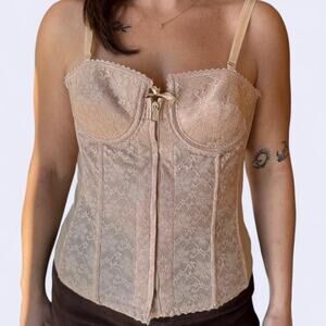Vintage cream tan zip up lace corset